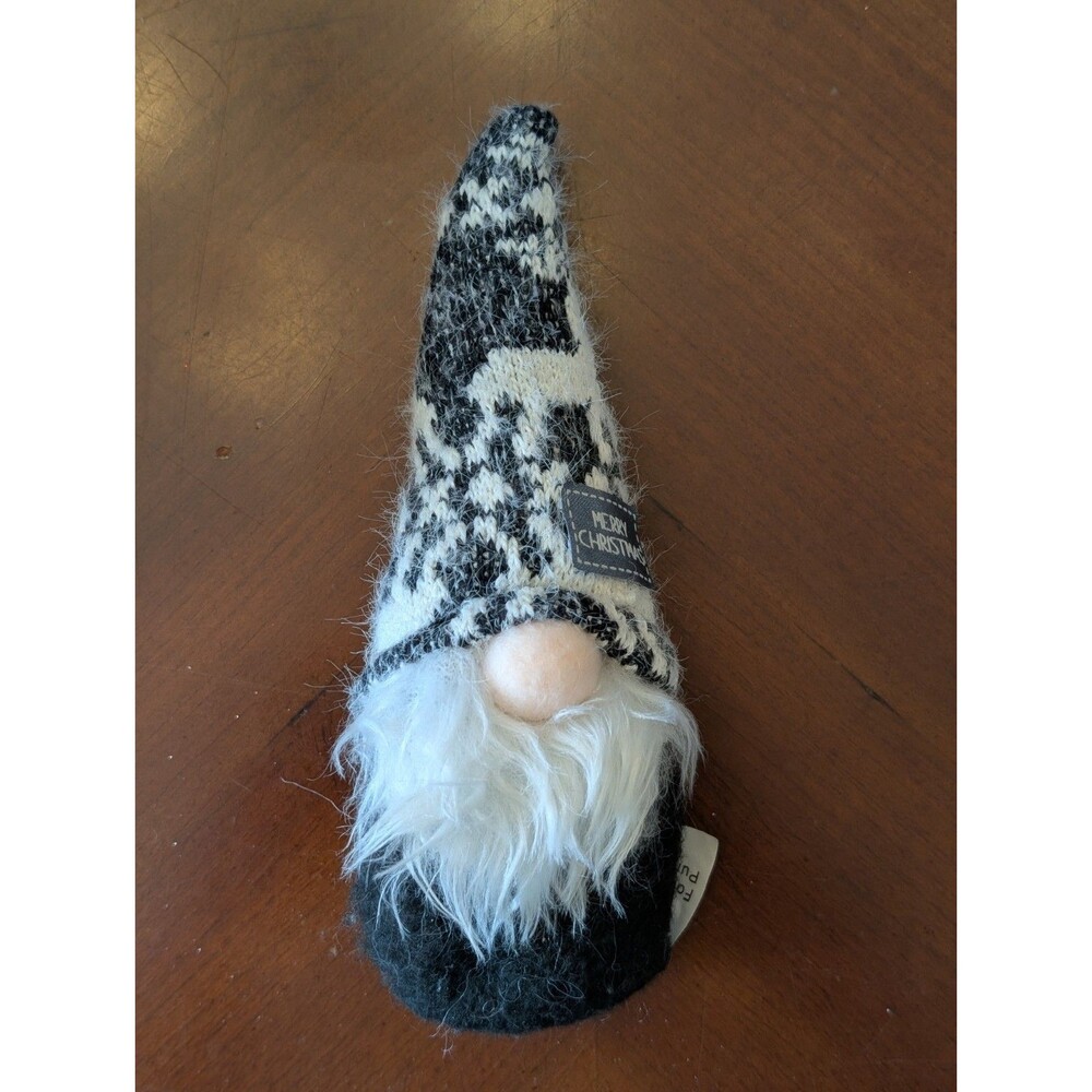 Christmas Gnome Plush Black White Fair Isle Knit Reindeer Tomte Holiday Decor